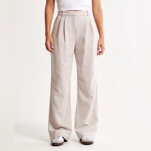 Abercrombie Curve Love Sloane Tailored High-Waist Wide Leg Pants in Light Beige